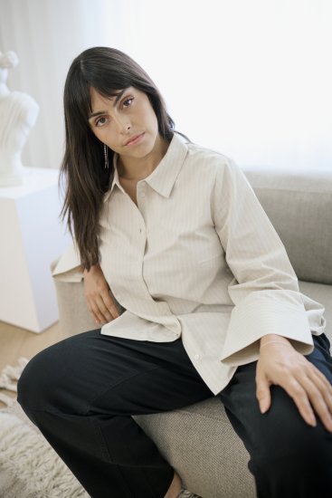 Kaffe Curve Josa Shirt Feather Grey Stripe - Bluzne srajce - 