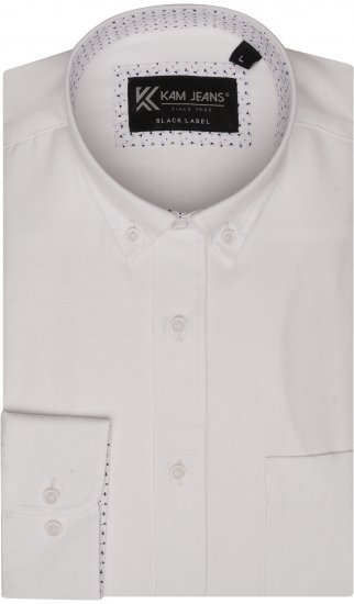Kam Jeans P020 Premium Long sleeve Oxford Shirt White - Srajce - Moške srajce za Močnejše Postave