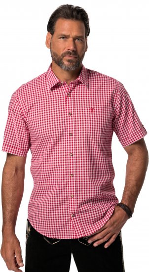JP1880 Shirt Traditional Checked Short Sleeve Red - Srajce - Moške srajce za Močnejše Postave