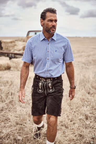 JP1880 Short Sleeve Check Print Traditional Shirt Blue - Srajce - Moške srajce za Močnejše Postave