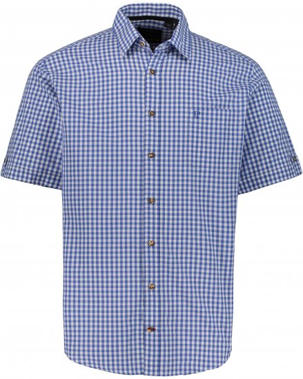 JP1880 Short Sleeve Check Print Traditional Shirt Blue - Srajce - Moške srajce za Močnejše Postave