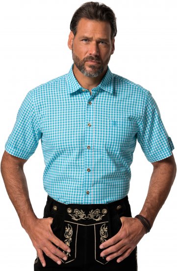 JP1880 Shirt Traditional Short Sleeve Turquoise - Srajce - Moške srajce za Močnejše Postave