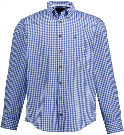 JP1880 Shirt Traditional Checked Long Sleeve Blue - Srajce - Moške srajce za Močnejše Postave