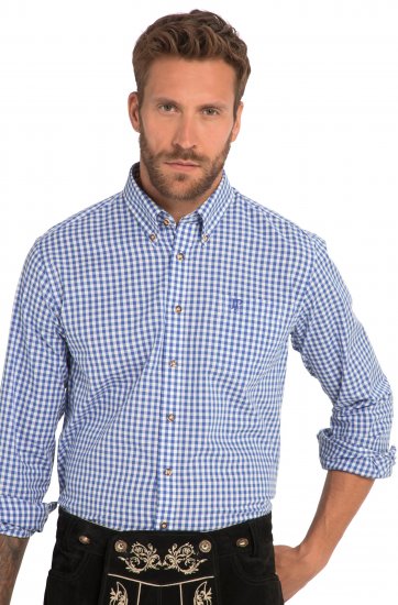 JP1880 Shirt Traditional Checked Long Sleeve Blue - Srajce - Moške srajce za Močnejše Postave