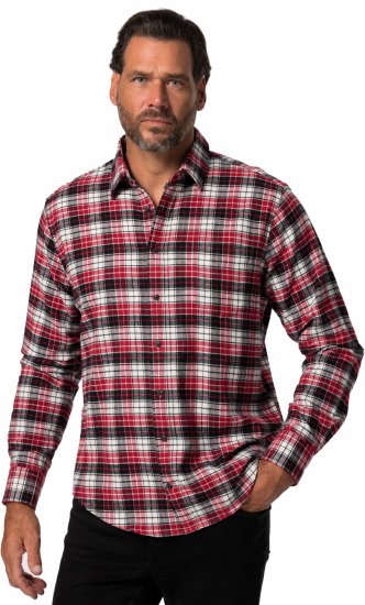 JP1880 Shirt Flannel Checked Long Sleeve Red TALL - MOŠKA OBLAČILA MT-6XLT - DALJŠI kroji