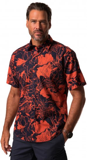 JP1880 Shirt Short Sleeve Linen Blend Red - Srajce - Moške srajce za Močnejše Postave