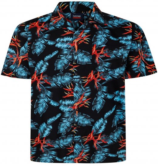 Espionage SH435 All Over Leaf Print Short Sleeve Shirt Black - Srajce kratek rokav - 