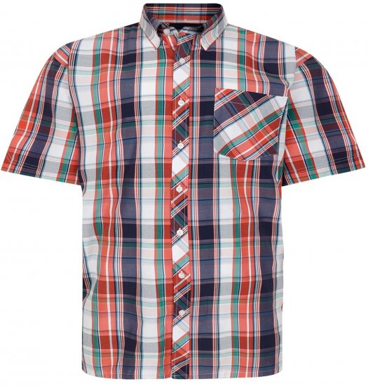 Espionage SH443 Checked Short Sleeve Shirt Navy/Coral/White - Srajce kratek rokav - 