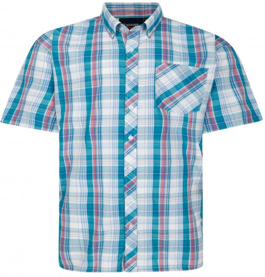 Espionage SH443 Checked Short Sleeve Shirt Green/Pink/White - Srajce - Moške srajce za Močnejše Postave