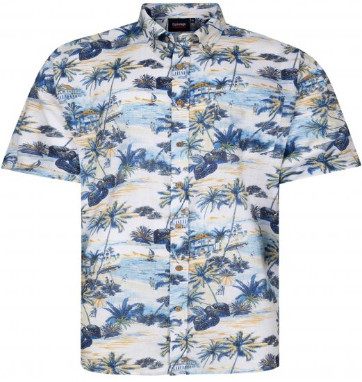 Espionage SH469 Short Sleeve Palm Printed Shirt Blue/Lemon - Srajce kratek rokav - 