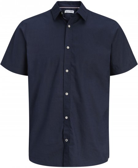 Jack & Jones Henry Slub Short Sleeve Navy - Srajce - Moške srajce za Močnejše Postave