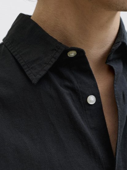 Jack & Jones Breeze Linen Short Sleeve Shirt Black - Srajce - Moške srajce za Močnejše Postave