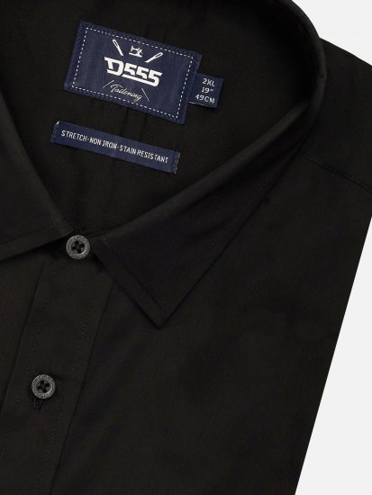 D555 Lucas Raztegljiva Srajca S Kratkimi Rokavi Odporna Na Madeže Brez Likanja Črna - Srajce - Moške srajce za Močnejše Postave