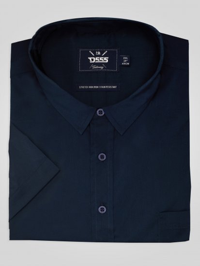 D555 Lucas Raztegljiva Srajca S Kratkimi Rokavi Odporna Na Madeže Brez Likanja Temno Modra - Srajce - Moške srajce za Močnejše Postave