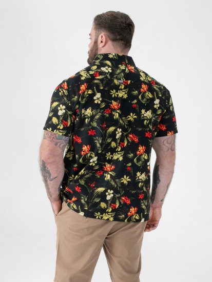 D555 Gordon Hawaiian AOP Cuvan Collar Resort Short Sleeve Black - Srajce - Moške srajce za Močnejše Postave