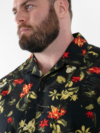 D555 Gordon Hawaiian AOP Cuvan Collar Resort Short Sleeve Black - Srajce - Moške srajce za Močnejše Postave