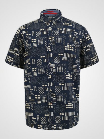 D555 Rick Geometric Print Short Sleeve Shirt Navy - Srajce - Moške srajce za Močnejše Postave