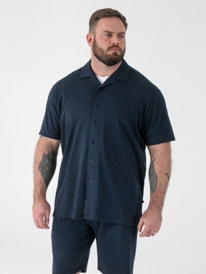D555 Connor Stretch Cuban Collar Resort Short Sleeve Shirt Navy - Srajce - Moške srajce za Močnejše Postave
