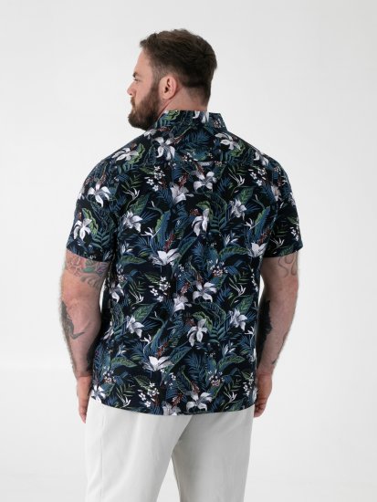D555 Corden Hawaiian AOP Cuban Collar Resort Short Sleeve Navy - Srajce kratek rokav - 
