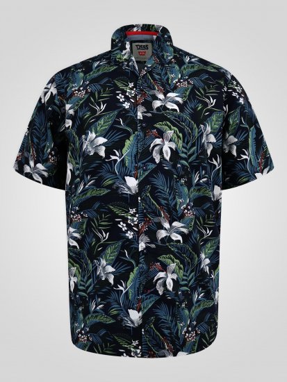 D555 Corden Hawaiian AOP Cuban Collar Resort Short Sleeve Navy - Srajce kratek rokav - 