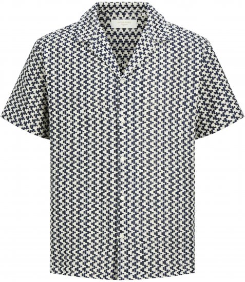 Jack & Jones Montauk Crochet Short Sleeve Shirt Navy - Srajce - Moške srajce za Močnejše Postave
