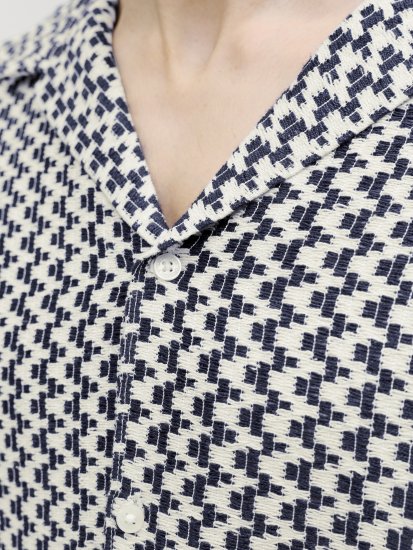 Jack & Jones Montauk Crochet Short Sleeve Shirt Navy - Srajce - Moške srajce za Močnejše Postave