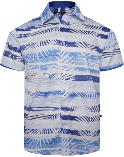 Kam Jeans 6065 Faded Leaf Short Sleeve Shirt Blue - Srajce - Moške srajce za Močnejše Postave