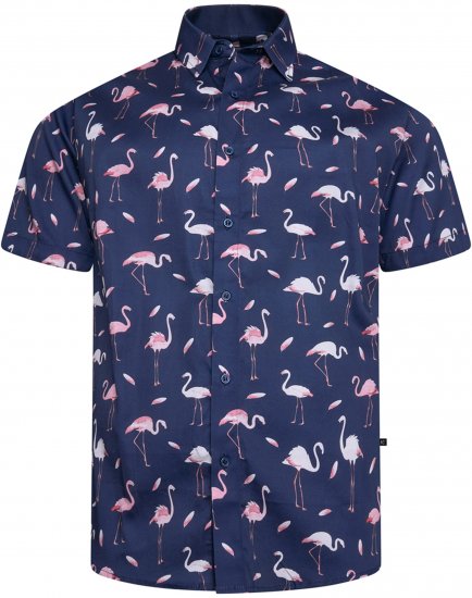 Kam Jeans 6068 Flamingo Short Sleeve Shirt Navy - Srajce - Moške srajce za Močnejše Postave