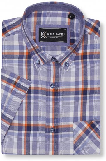 Kam Jeans 6339 Checked Short Sleeve Shirt Blue - Srajce - Moške srajce za Močnejše Postave