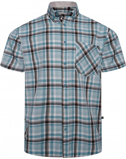 Kam Jeans 6339 Checked Short Sleeve Shirt Mineral Blue - Srajce - Moške srajce za Močnejše Postave
