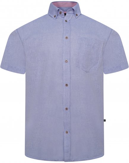 Kam Jeans 6340 Linen Mix Short Sleeve Shirt Blue - Srajce - Moške srajce za Močnejše Postave