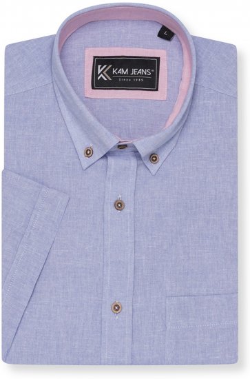 Kam Jeans 6340 Linen Mix Short Sleeve Shirt Blue - Srajce - Moške srajce za Močnejše Postave