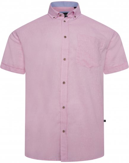 Kam Jeans 6340 Linen Mix Short Sleeve Shirt Pink - Srajce - Moške srajce za Močnejše Postave