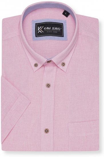 Kam Jeans 6340 Linen Mix Short Sleeve Shirt Pink - Srajce - Moške srajce za Močnejše Postave
