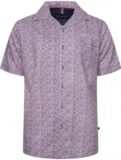Kam Jeans 6343 Hawaiian Collar Floral Short Sleeve Shirt Navy - Srajce - Moške srajce za Močnejše Postave