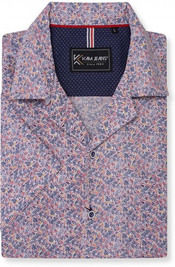 Kam Jeans 6343 Hawaiian Collar Floral Short Sleeve Shirt Navy - Srajce - Moške srajce za Močnejše Postave