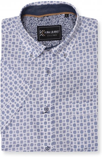 Kam Jeans 6345 Jewel Pattern Short Sleeve Shirt Blue - Srajce - Moške srajce za Močnejše Postave
