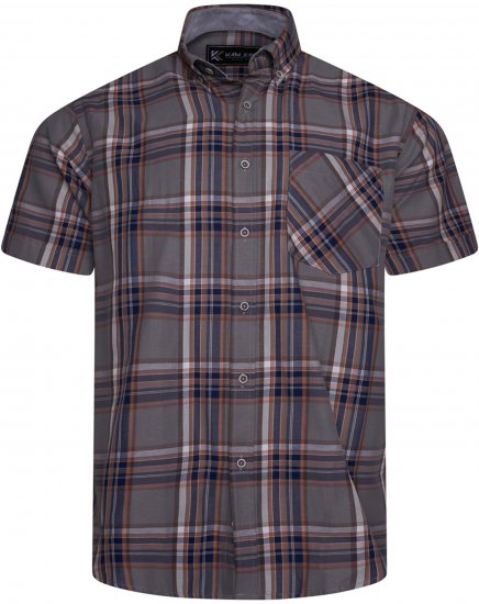 Kam Jeans 6350 Casual Checked Short Sleeve Shirt Grey - Srajce - Moške srajce za Močnejše Postave