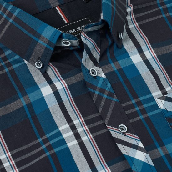 Kam Jeans 6380 Casual Checked Short Sleeve Shirt Navy - Srajce kratek rokav - 