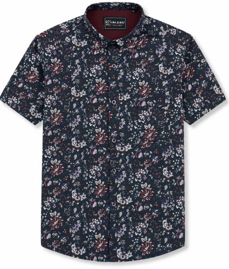 Kam Jeans 6387 Floral Print Short Sleeve Shirt Navy - Srajce kratek rokav - 