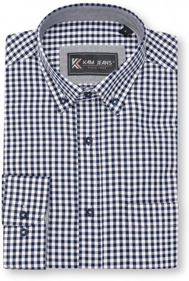 Kam Jeans 6351 Classic Gingham Shirt Long Sleeve Navy - Srajce - Moške srajce za Močnejše Postave