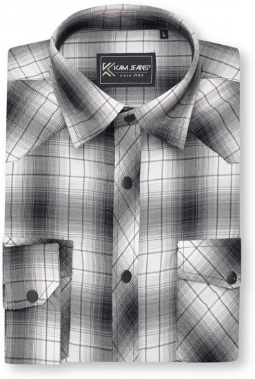 Kam Jeans 6352 Western Twin Pocket Long Sleeve Shirt Charcoal - Srajce - Moške srajce za Močnejše Postave