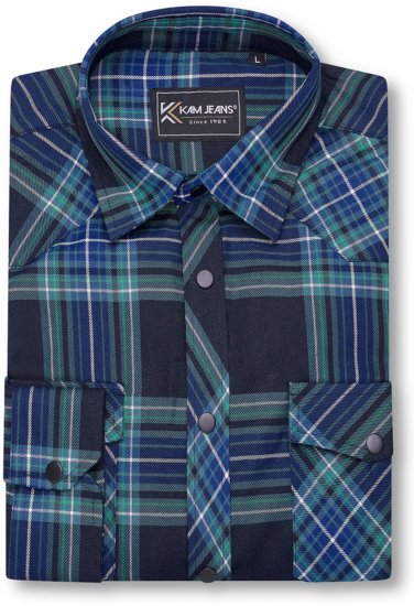 Kam Jeans 6353 Western Check Shirt Navy - Srajce - Moške srajce za Močnejše Postave