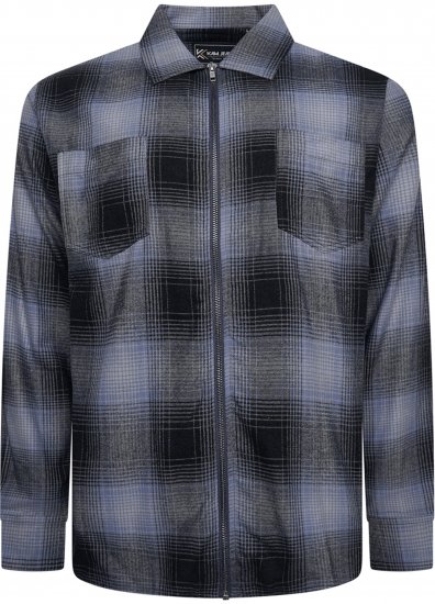 Kam Jeans 6354 Zip Through Check Shirt Charcoal - Srajce - Moške srajce za Močnejše Postave
