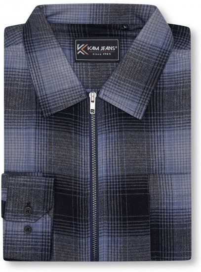 Kam Jeans 6354 Zip Through Check Shirt Charcoal - Srajce - Moške srajce za Močnejše Postave