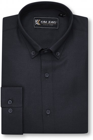 Kam Jeans 6357 Dobby Weave Shirt Black - Srajce - Moške srajce za Močnejše Postave