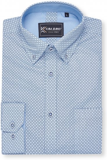 Kam Jeans 6361 All Over Geo Print Long Sleeve Shirt Sky Blue - Srajce - Moške srajce za Močnejše Postave