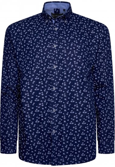 Kam Jeans 6364 All Over Floral Print Long Sleeve Shirt Navy - Srajce - Moške srajce za Močnejše Postave