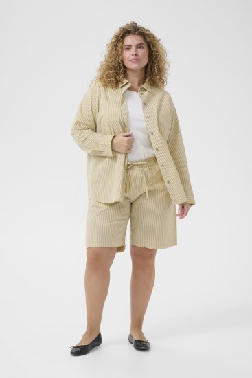 Kaffe Curve Nana Črtaste kratke hlače Chincilla/Bela črtasta - Kavbojke & Hlače v Velikih Številkah – Plus Size - 