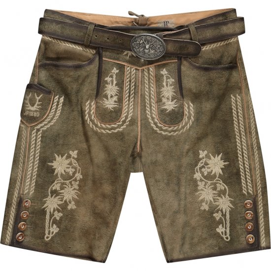 JP1880 Shorts Goat Suede with Belt Buckle Traditional Moss Green - Svečana oblačila - Praznična in svečana oblačila – Praznujte elegantno in udobno
